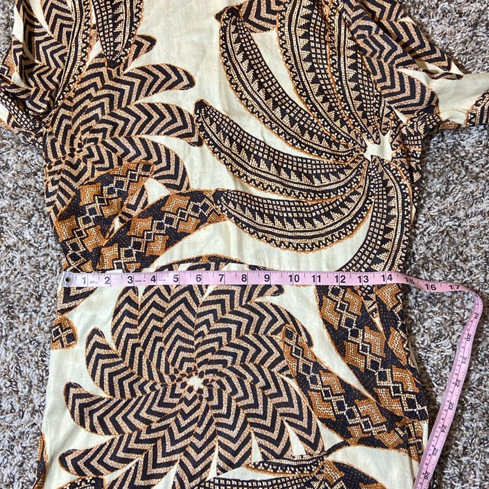 Farm Rio Midi Dress M Bodycon Long Sleeve Tropical Sand Yawanawa Vanahu Size M - Picture 15 of 16